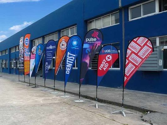 Advertising Custom Logo Printing Rectangle Teardrop Feather Aluminum and Fiberglass flag Pole Beach Flag Banner